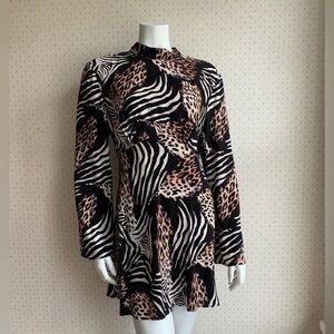 RIXO Black and Brown Animal Print Mini Dress
